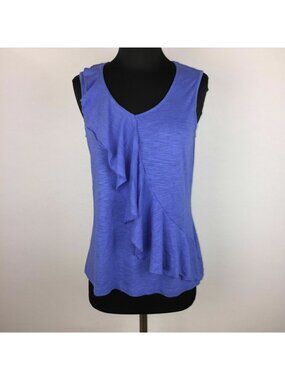 By Chico's Tank Womens 1 US M/8 Ruffle Accented Front Sleeveless Cotton Modal